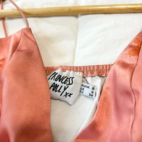 Princess Polly Stargazing Pink Floral Satin Mini Dress Women’s 4 - Picture 6 of 8